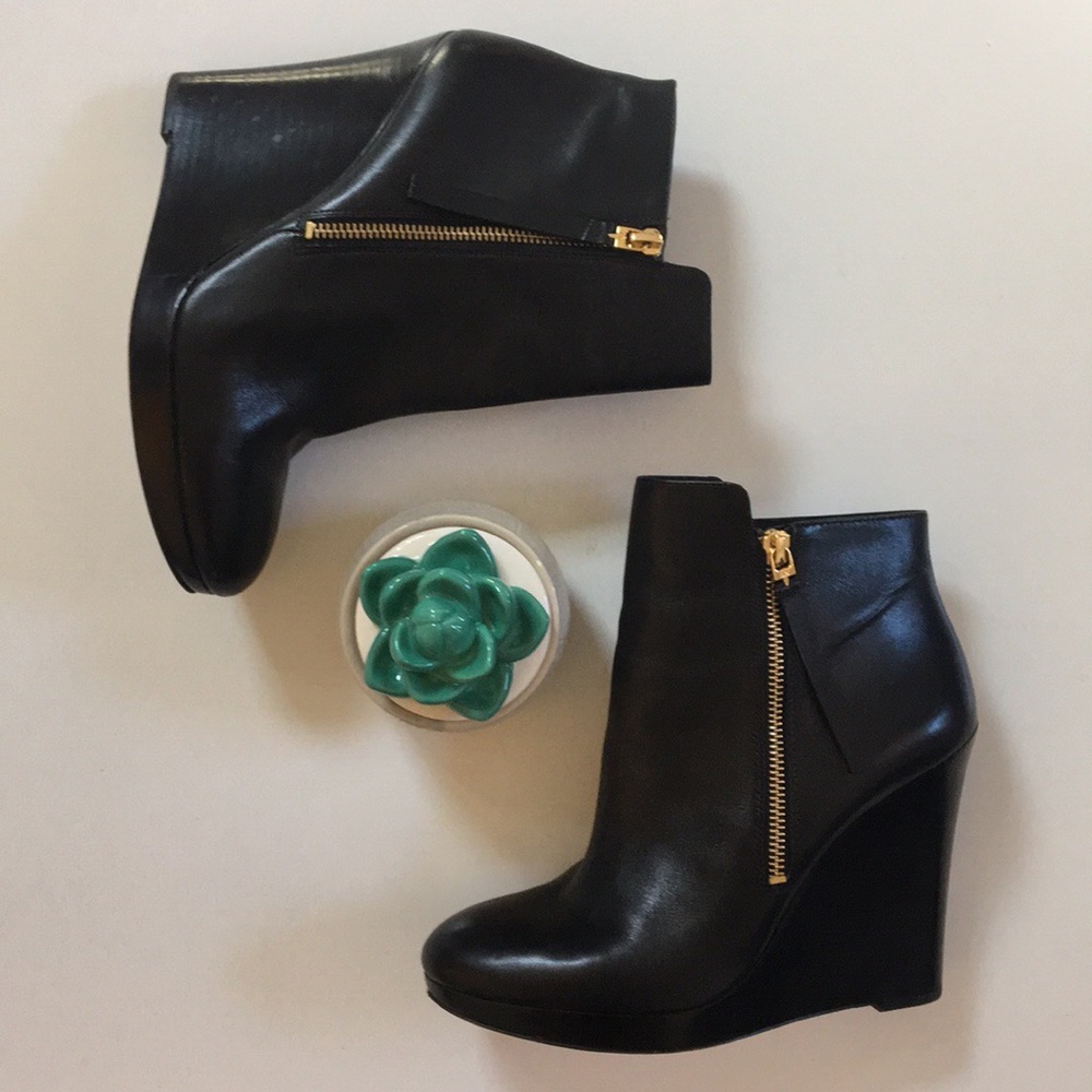{ Michael Kors } black leather wedge heel boot